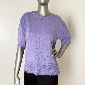Carly Blake Lilac Vintage Knit Eyelet Women's‎ Grandma Short Sleeve Sweater XL